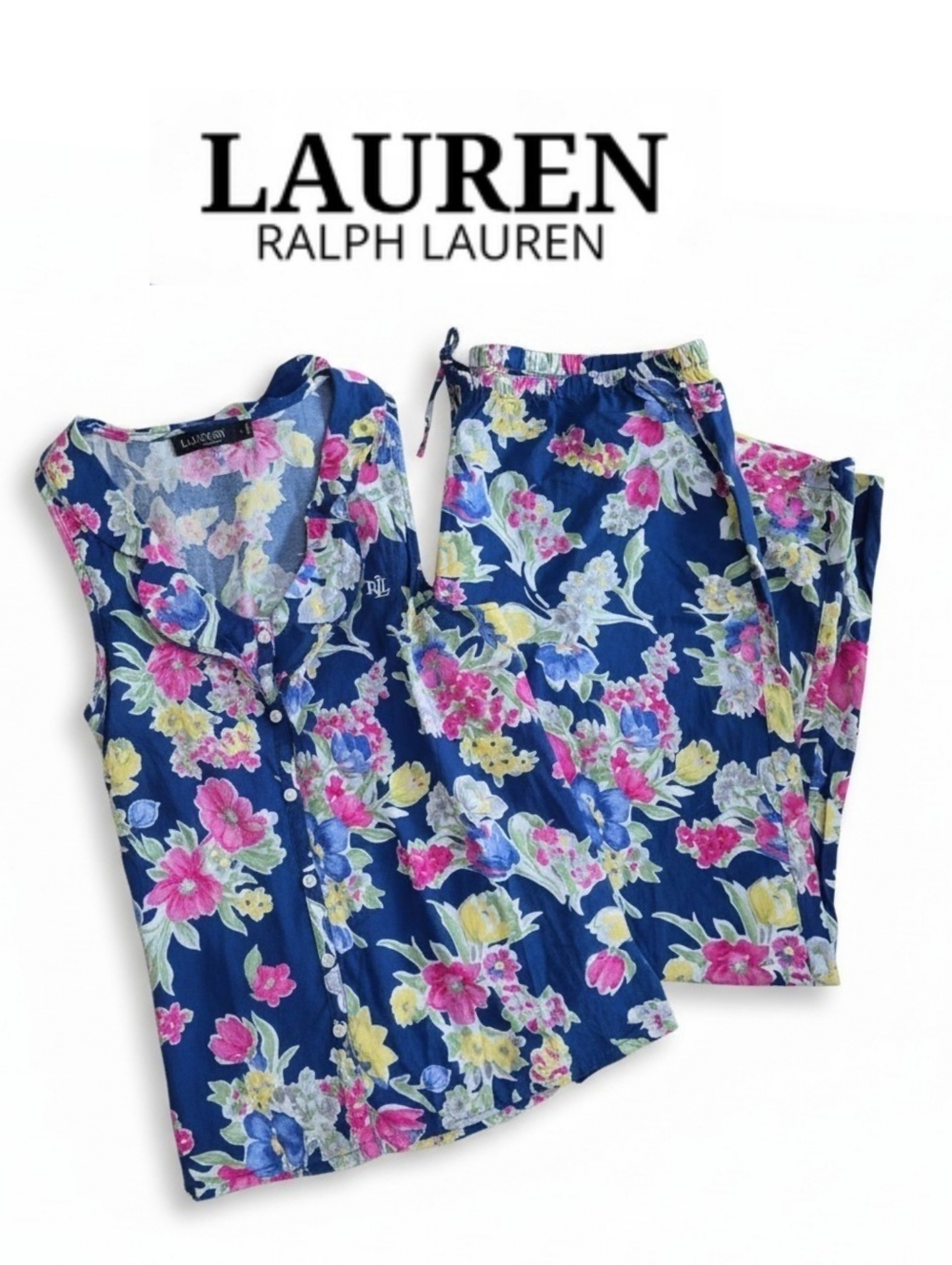 Lauren Ralph Lauren Floral Whimsical Pajama Set - Black Label Womens Large EUC